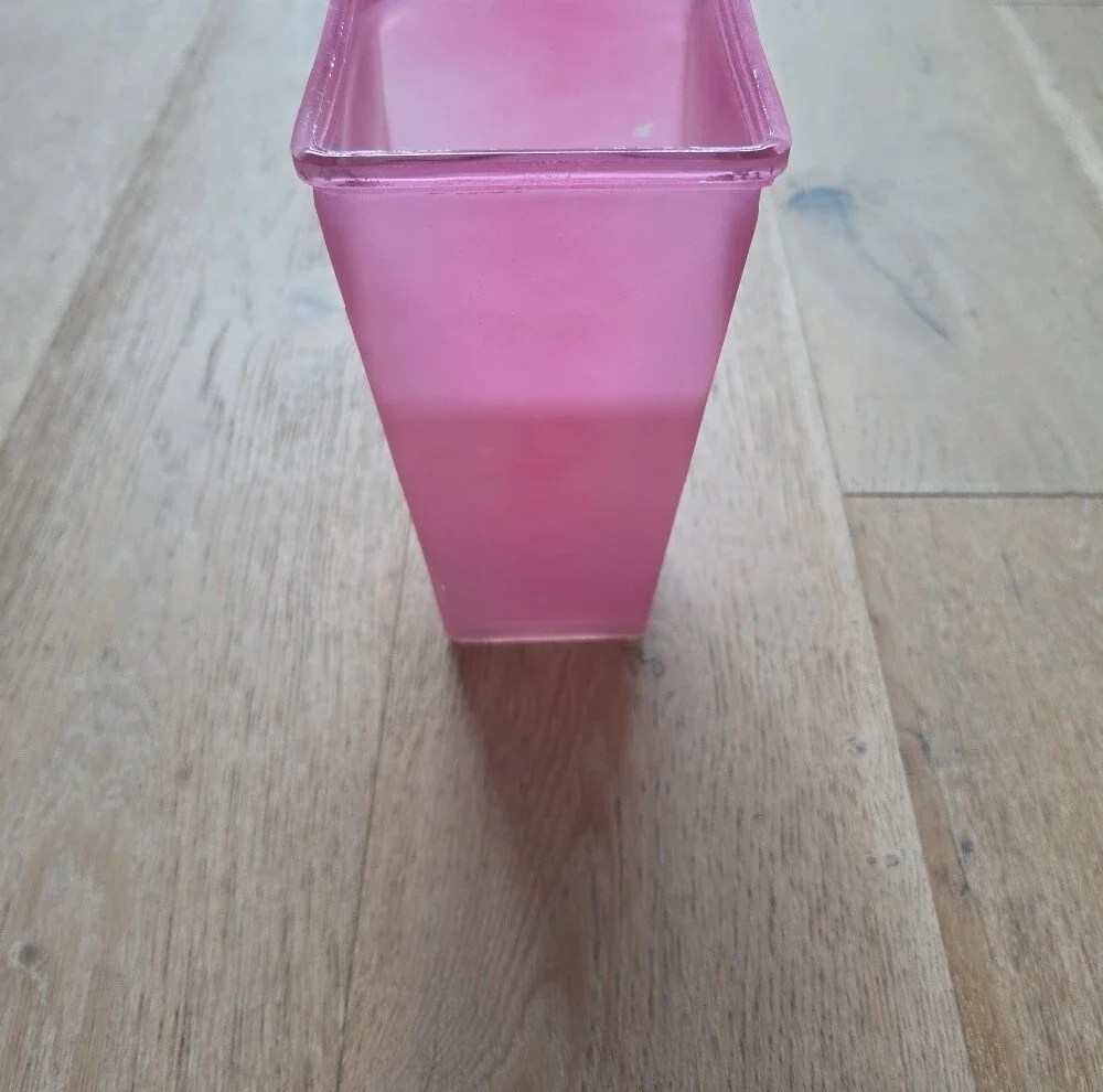 Pink Frosted Square Glass Vase